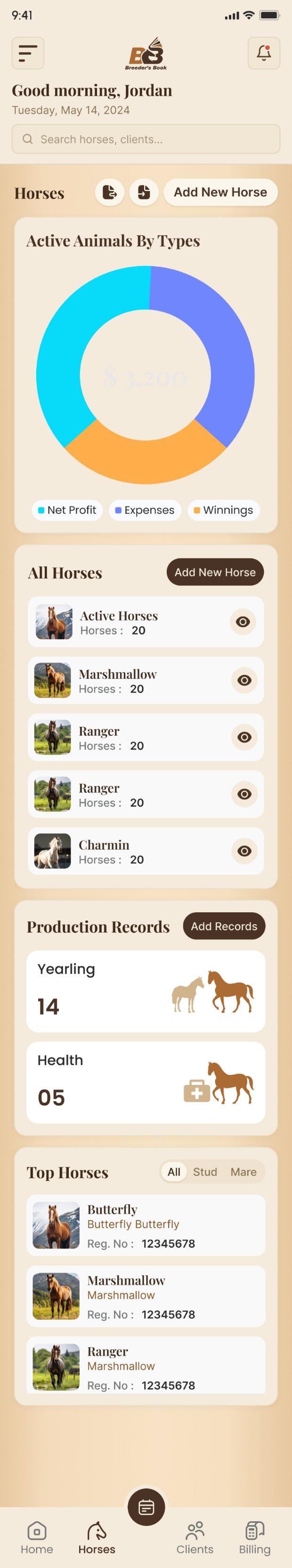Every horse has a complete story. — shown in the mobile app
